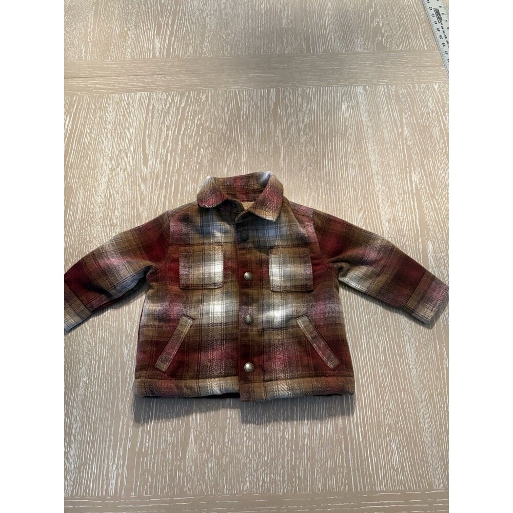 Old Navy Plaid Flannel Shirt Jacket Sherpa Lined Snap Pockets 12-18M